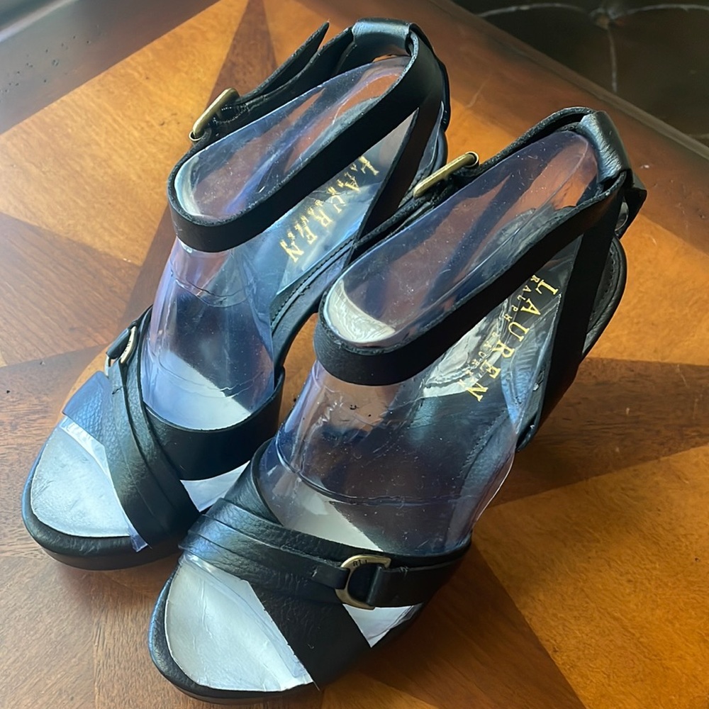 Ralph Lauren Black leather Platform Sandals